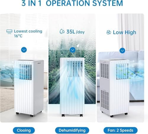 8000 BTU Portable AC with Dehumidifier Fan and Sleep Modes