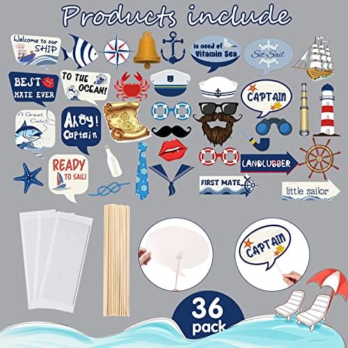 36 Pieces Nautical Photo Booth Props for Parties