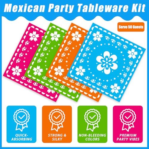 200Pcs Fiesta Party Plates Set for 50 Guests Mexican Theme