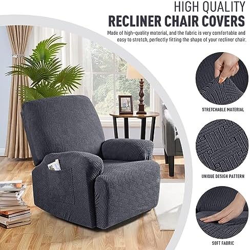 KinCam Recliner Chair Covers Charcoal Gray 1 Seater