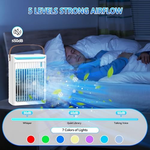 ATTLOOQ Portable Air Cooler with 5 Speeds and 7 LEDs