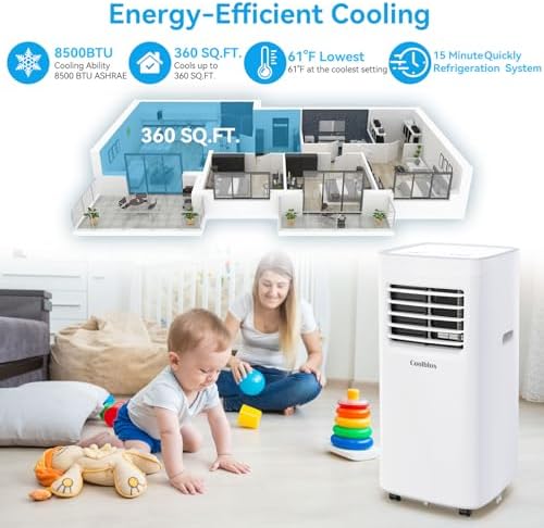 Coolblus 8500 BTU Portable Air Conditioner with Fan and Dehumidifier White
