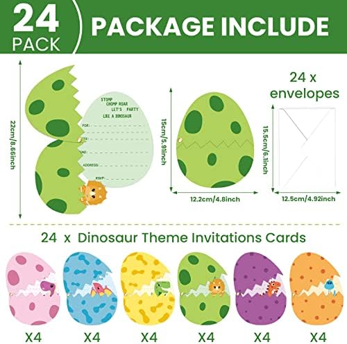 24 Pack Dinosaur Birthday Invitations with Envelopes
