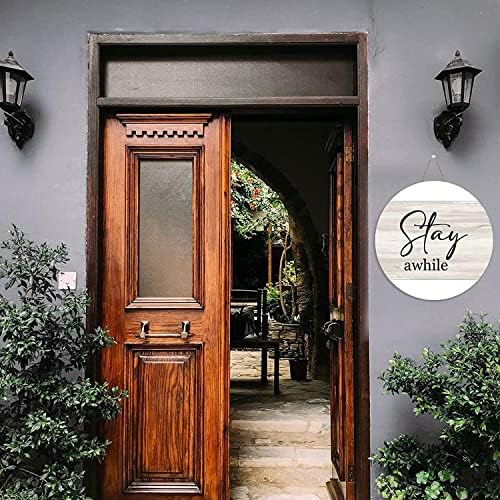 Rustic Welcome Sign 12 Inch Round Wood Door Decor