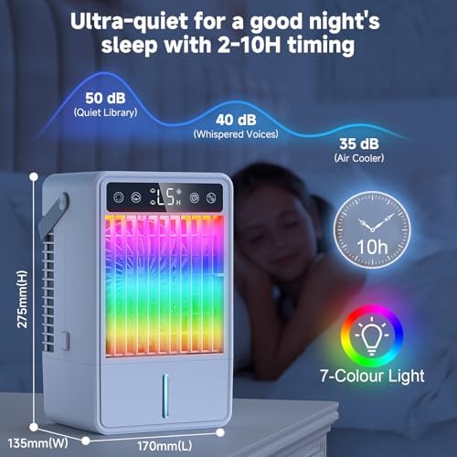 Aihotim 1500ML Evaporative Air Cooler with 5 Wind Speeds and LED Light