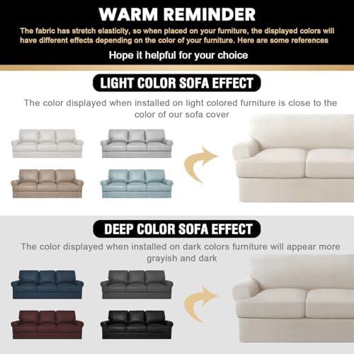 PrinceDeco T Cushion Sofa Slipcover 4 Piece Ivory 1