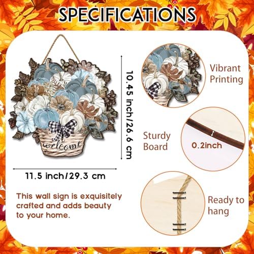Fall Wooden Door Sign with Pumpkin Design for Thanksgiving and Autumn Decor