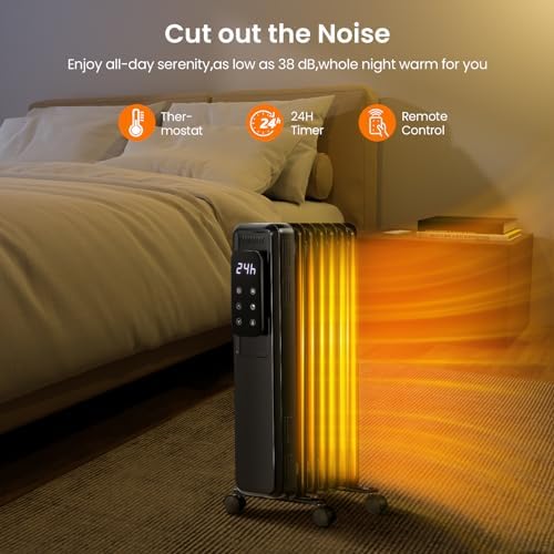 Kismile 1500W Electric Oil Filled Heater with Remote Control and LCD Display