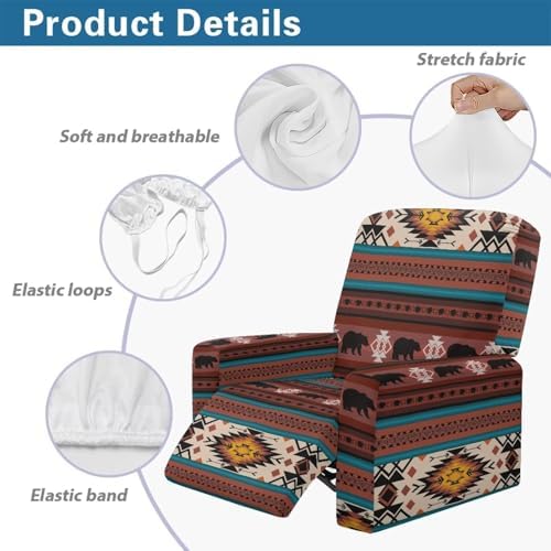 Cozeyat Red Aztec Tribal Recliner Slipcover Set 4-Piece