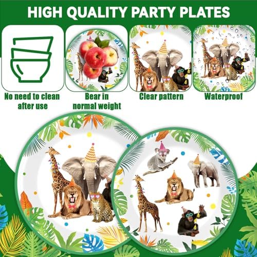 96Pcs Jungle Themed Plates and Napkins for Birthday Party