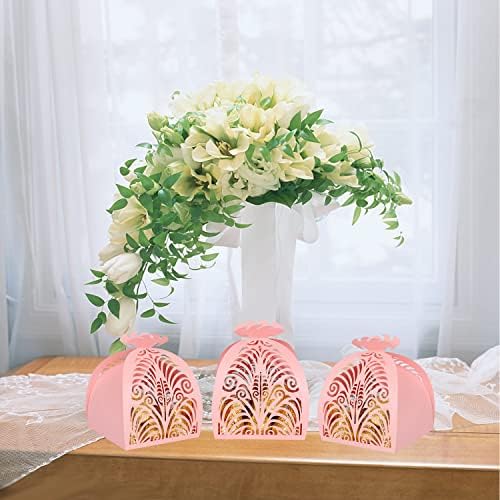 KPOSIYA Pack of 70 Laser Cut Favor Boxes Pink Wedding Party Gifts