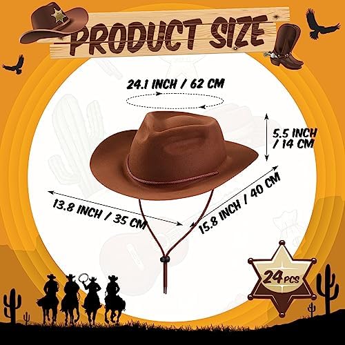 Mepase 24 Piece Plastic Cowboy Hat Set Brown