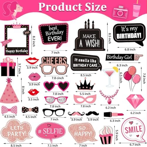 31pcs Hot Pink Birthday Photo Booth Props Set 1