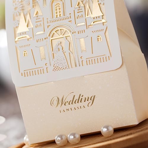 Hosmsua 50pcs Laser Cut Wedding Favor Boxes with Castle Design CB5093 1