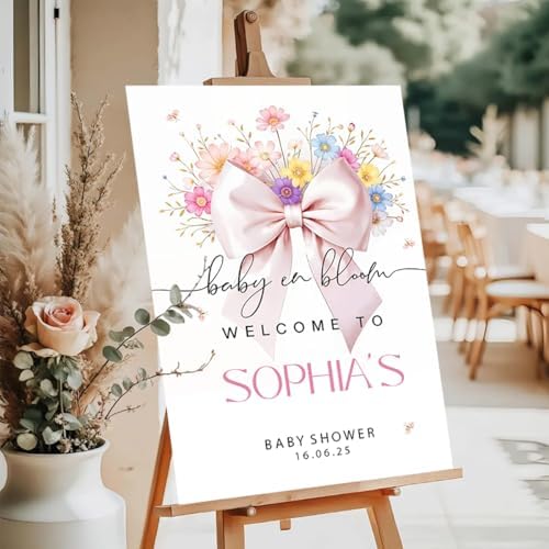 Baby in Bloom Shower Sign Pink Wildflower Decor with Stand