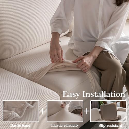 OHSIO Sectional Couch Covers 4 Pieces Ivory