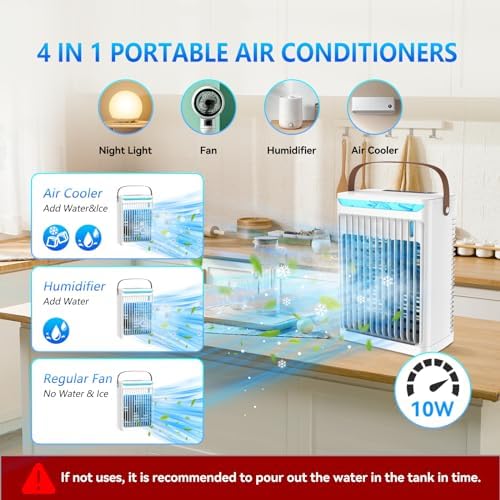 ATTLOOQ Portable Air Cooler with 5 Speeds and 7 LEDs