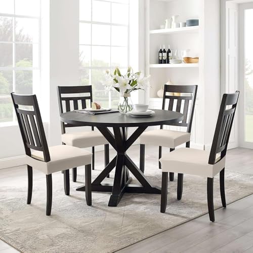 Smiry Stretch Jacquard Seat Covers for Dining Chairs Set of 4 Beige