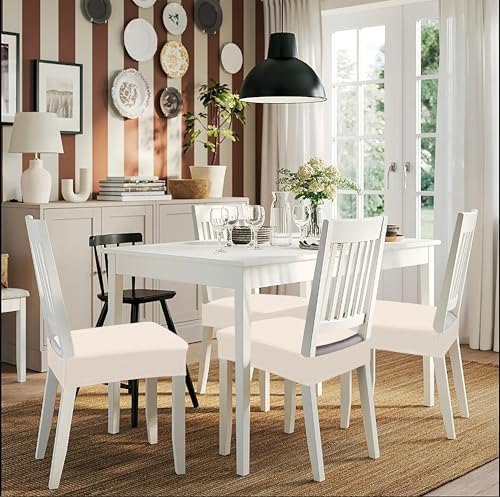 Smiry Stretch Jacquard Seat Covers for Dining Chairs Set of 4 Beige