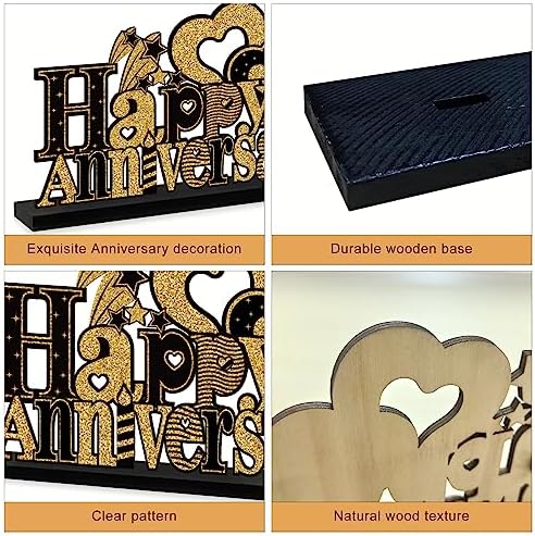 4 Pieces Wooden Anniversary Centerpieces with Black Gold Table Signs