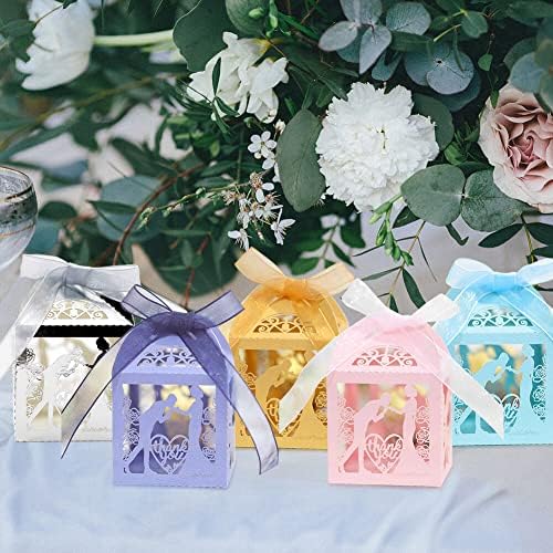 Eforcase 50PCS Wedding Favors Candy Boxes with Ribbons 1