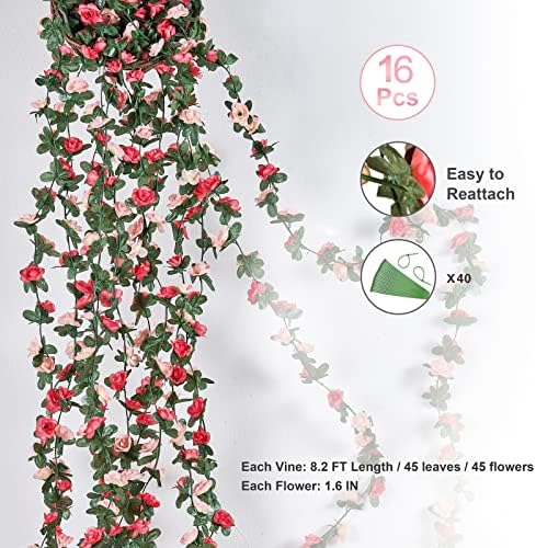 BLEUM CADE 16Pcs Artificial Rose Vines Garland