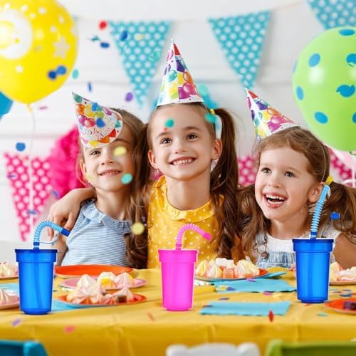 Haundry 24 Pack Neon Party Cups with Lids and Straws 1