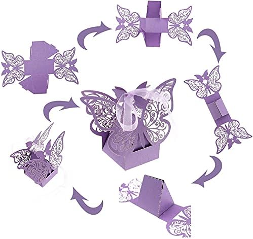 Kubert 50Pcs Laser Cut Butterfly Hollow Candy Boxes Beige