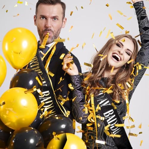 Birthday Baddie Sash 2pcs Black with Gold Silver Foil