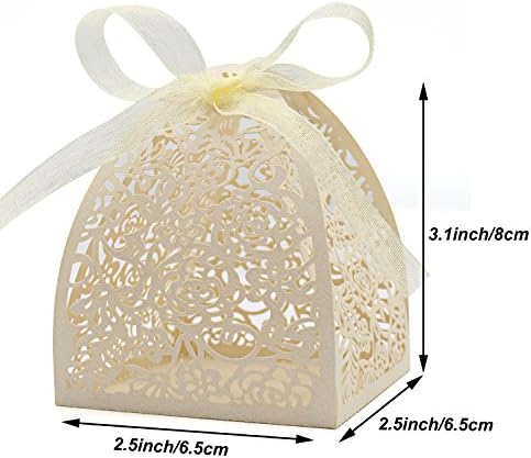 KPOSIYA 100 Laser Cut Rose Candy Favor Boxes