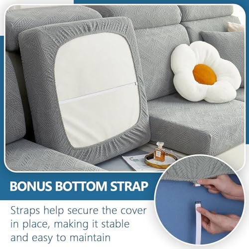 Hyha 3PC Sofa Slipcover Covers for Pets and Kids Washable Stretchable Grey
