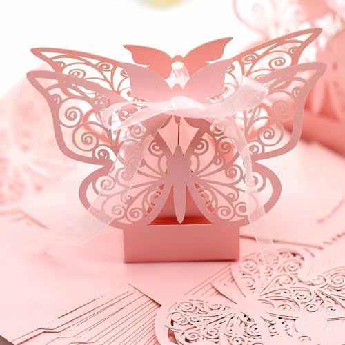 50 Packs Laser Cut Large Butterfly Wedding Favor Boxes 1