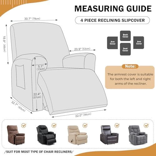 Vctops 4 Piece Geometric Plush Recliner Slipcover