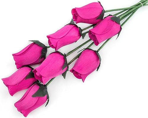 Hot Pink Bunch of 8 Closed Bud Wooden Roses for Crafts