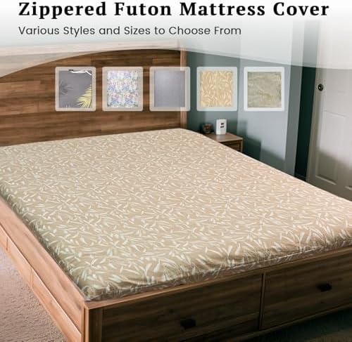 ZonLi Queen Futon Mattress Cover Soft and Breathable Zippered Beige