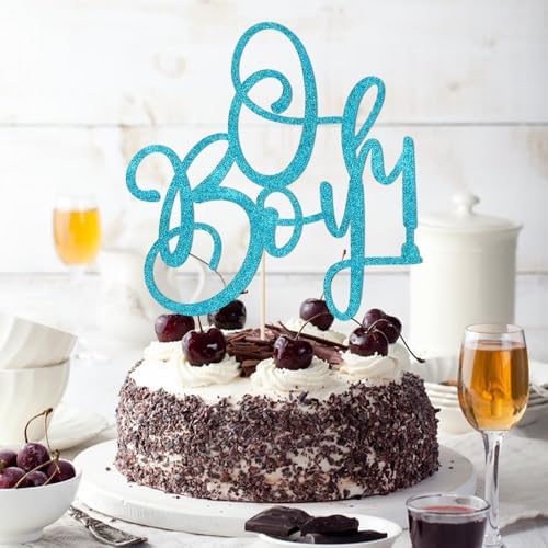 Oh Boy Cake Topper Blue Glitter Baby Birthday Decoration 1