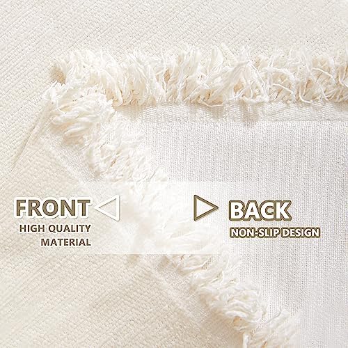 Boho Style Beige Sofa Cover with White Tassels