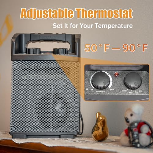 HiCFM 1500W Electric Space Heater with Thermostat Control and Fan Only Option