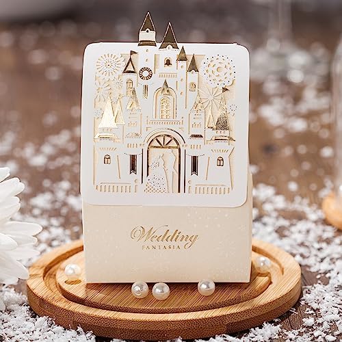 Hosmsua 50pcs Laser Cut Wedding Favor Boxes with Castle Design CB5093 1