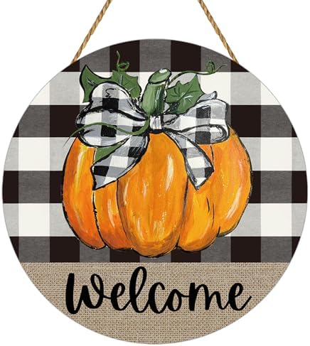 Yunkkin Fall Door Decor Pumpkin Welcome Sign