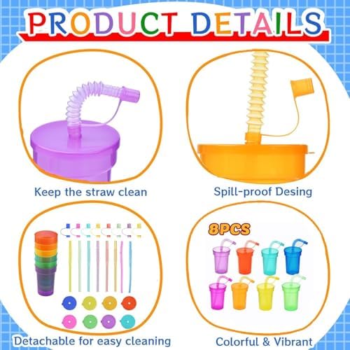 Haundry 24 Pack Neon Party Cups with Lids and Straws 1