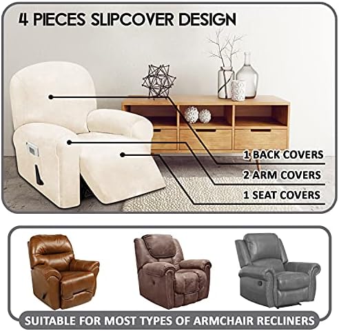 ULTICOR 4-Piece Velvet Recliner Cover Set Ivory