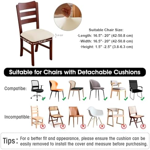 Waterproof PU Leather Dining Chair Covers Set of 6 Beige