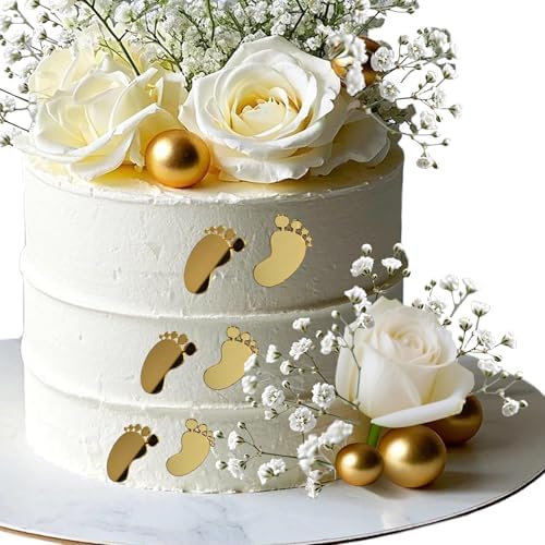 Golden Acrylic Baby Footprint Cake Side Topper with Shiny Mirror Finish 1