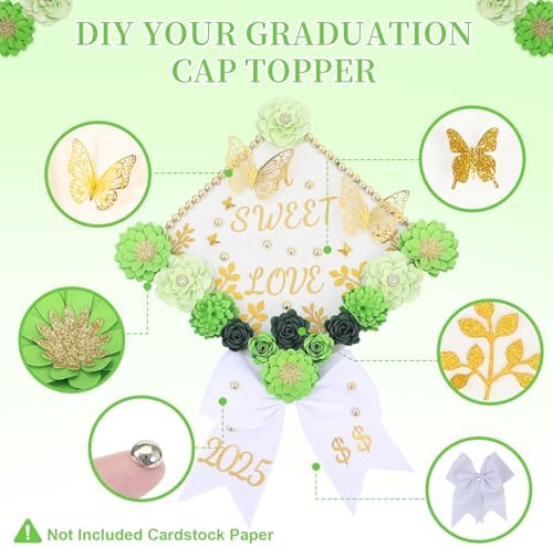 Graduation Cap Decoration Kit with 3D Paper Flowers