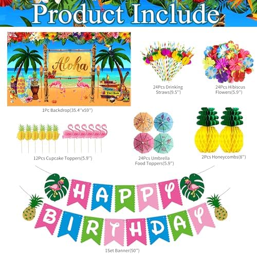 Hawaiian Luau Party Decor 169 Pcs Tropical Set