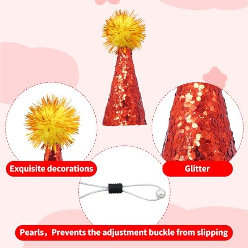 Mini Party Hats with Glitter and Pom Poms for Animal Figures Toys