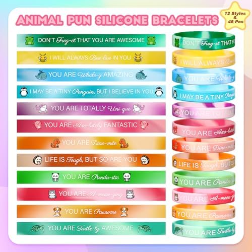 Motivational Animal Silicone Bracelets 12 Styles 24 Pieces