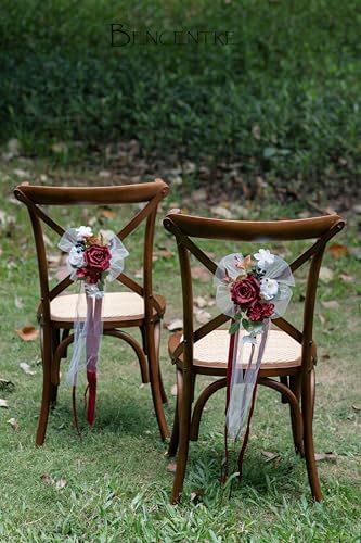 Burgundy Wedding Chair Back Flowers Set of 8