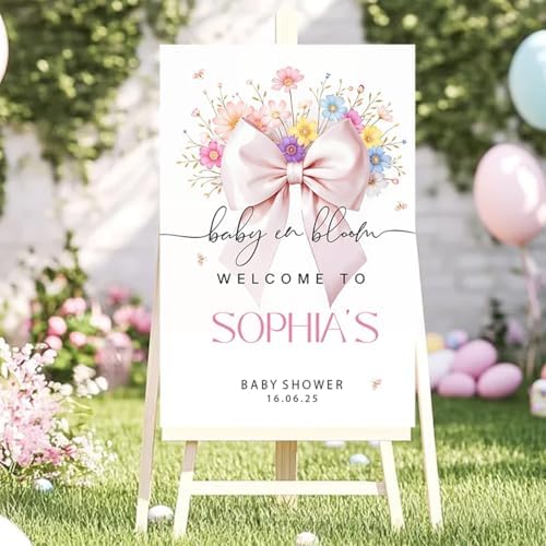 Baby in Bloom Shower Sign Pink Wildflower Decor with Stand